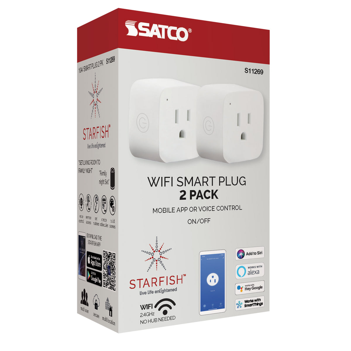 Starfish S11269 WiFi Smart Plug 120V Outlet 10 Amp Mini Square (Set of 2)