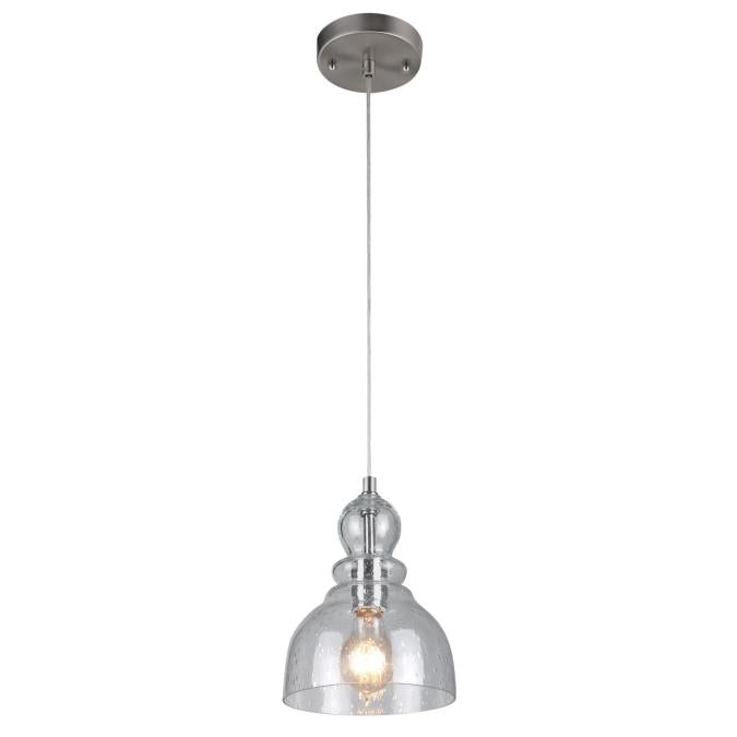 Westinghouse 6100700 1 Light Mini Pendant Brushed Nickel Finish with Clear Seeded Glass