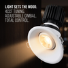 Tangra 4" Gimbal Round Sloped Thin White Trim Reflector Frosted glass 60° 4CCT+DTW 35K to 27K CRI90 with 120-347V 0-10V Dimmable Commercial Driver