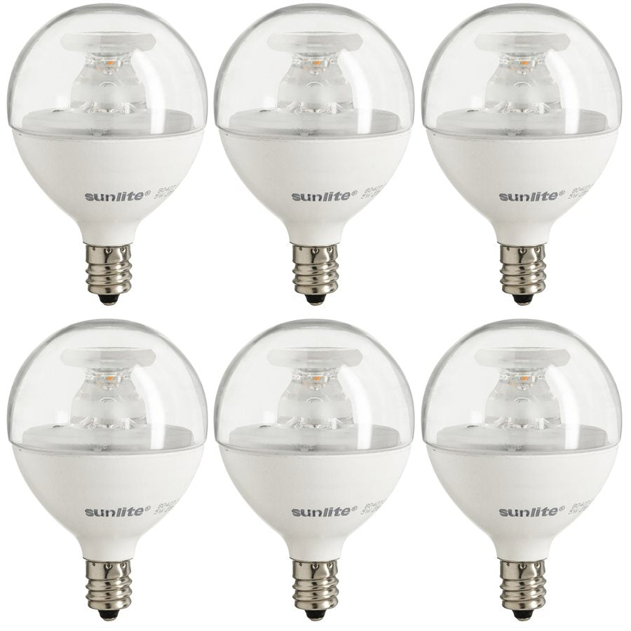 Sunlite 40294-SU - G16.5 LED Bulb - E12 Base - 2700K - 5W - Clear Glass - 6 Pack