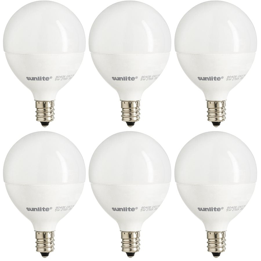 Sunlite 40296-SU - G16.5 LED Bulb - E12 Base - 5W - 2700K - Frosted - 6 Pack