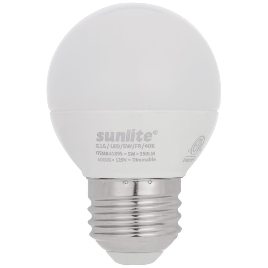 SUNLITE-41895-SU - LED - G16 - 5W - E26 Base - 4000K - Frosted - Dimmable - 6 Pack