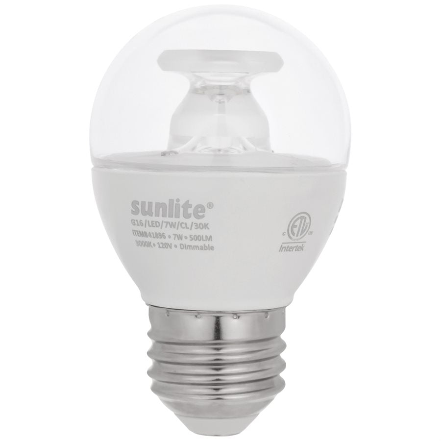 SUNLITE-41896-SU - LED - G16 - 7W - E26 Base - 3000K - Dimmable - Clear - 6 Pack