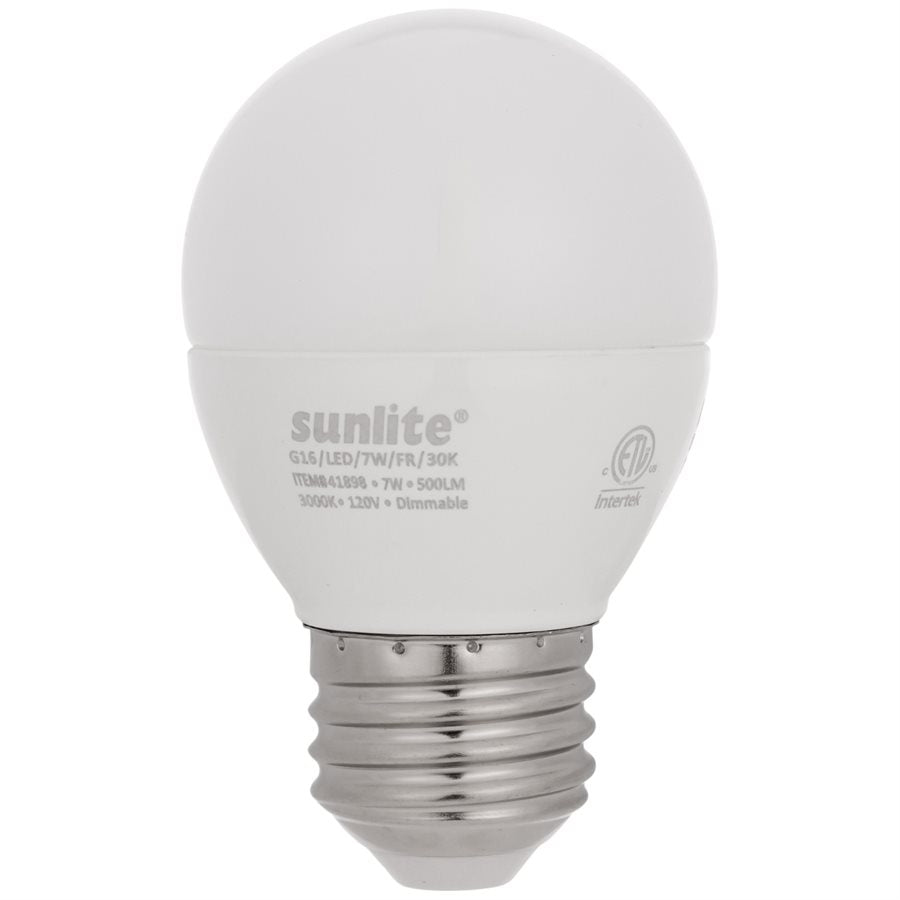 SUNLITE-41898-SU - LED - G16 - E26 Base - 7W - 3000K - Frosted  - Dimmable - 6 Pack