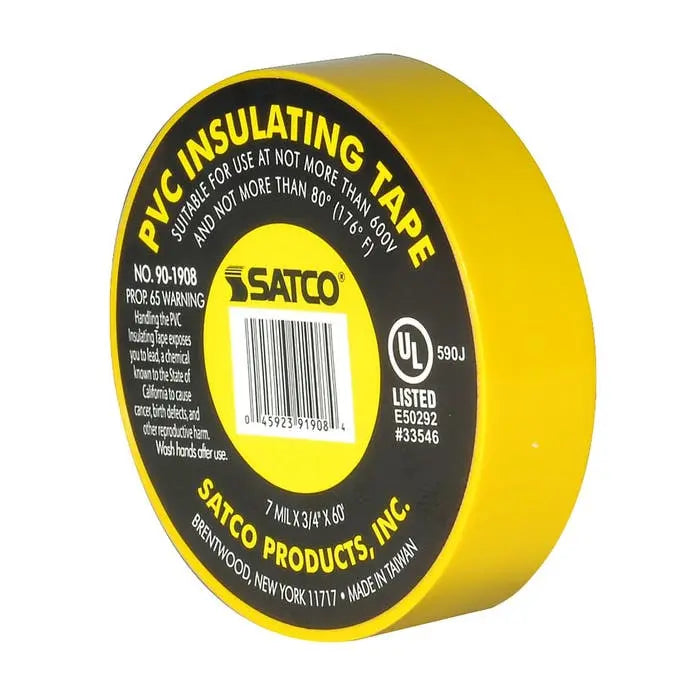 Satco 90/1908 PVC Electrical Tape - 3/4" x 60 Foot - Yellow
