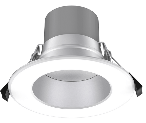 Lotus LED Lights DL254-4-16W-M-A5C5-AZ - 4 inch Round Commercial 5 CCT & 5 Watt Selectable LED Downlight - 6/8/10/12/16 Watt - 5CCT Selectable - Silver Reflector - White Trim - 80 Deg.Beam Spread
