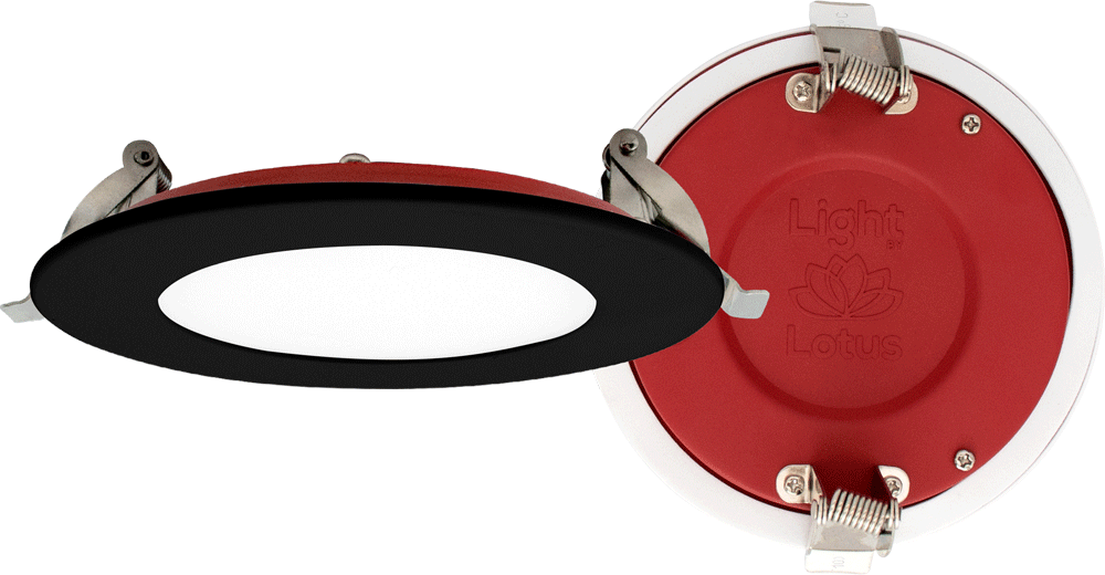 Lotus LED Lights FR-LED-4-S12W-5CCT-PL-BK - 4 inch Round Fire Rated Ultra Slim Recessed LED Downlight - 12 Watt - 5CCT Selectable - Black Trim - 110 Deg.Beam Spread
