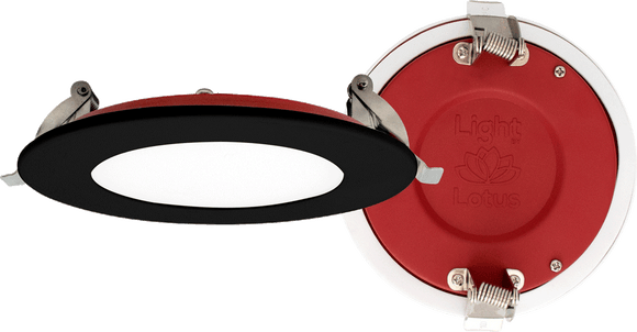Lotus LED Lights FR-LED-4-S12W-5CCT-PL-BK - 4 inch Round Fire Rated Ultra Slim Recessed LED Downlight - 12 Watt - 5CCT Selectable - Black Trim - 110 Deg.Beam Spread