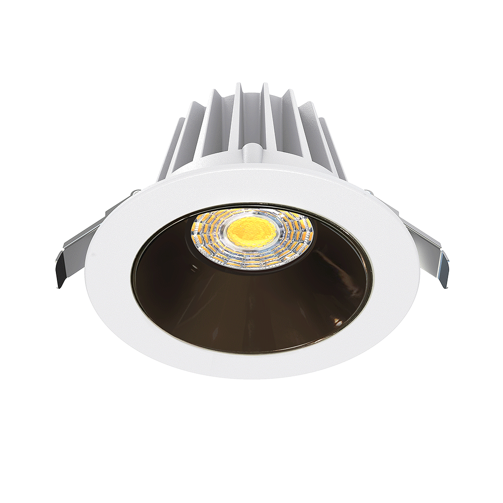 Lotus LED Lights JXL-COB04-R15W-5CCT-WH-4RR-SM-BC - 4 inch Round Recessed Economy LED Downlight - 15 Watt - 5CCT Selectable - Black Chrome Reflector - White Trim