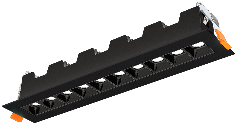 Lotus LED Lights JXL-TXH10-T18W-5CCT-BK-45° - 10 LED Linear Recessed Downlight - 18 Watt - 5CCT Selectable - 0 Reflector - Black Trim - 45 Deg.Beam Spread