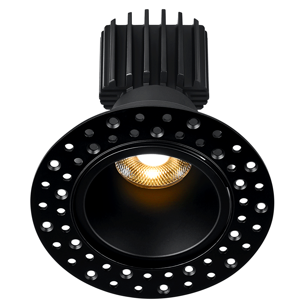 Tangra 3" Fixed Round Deep Regressed Invisible Black Trim Reflector Clear glass 36° 30K CRI95 with  120-347V 0-10V Residential Driver