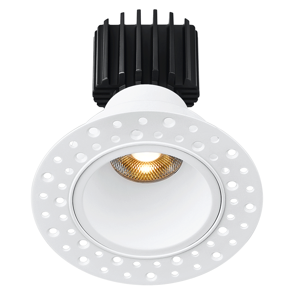 Tangra 3" Fixed Round Deep Regressed Invisible White Trim Lens White 36° DTW 30K to 18K CRI95 with 120V Commercial Driver