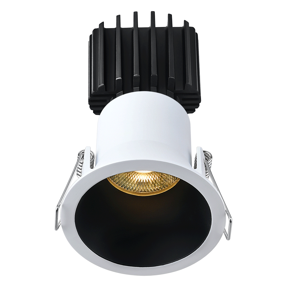 Tangra 3" Fixed Round Deep Regressed Thin White-Black Duo Trim Reflector Frosted glass 50° 5CCT CRI98 with 120-347V 0-10V Dimmable Residential Driver