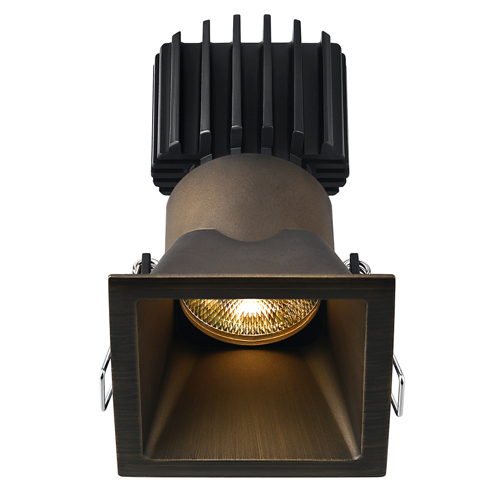 Tangra 3" Fixed Square Deep Regressed Thin Bronze Trim Lens Black 50° 4CCT+DTW 35K to 27K CRI90with 120-347V 0-10V Dimmable Commercial Driver