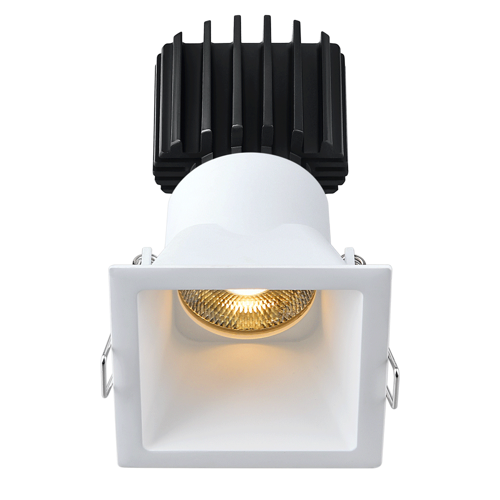 Tangra 3" Fixed Square Deep Regressed Thin White Trim Reflector Clear glass 36° 5CCT CRI98 with 120V Commercial Driver