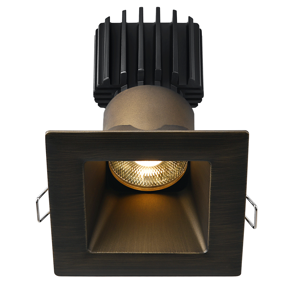 Tangra 3" Fixed Square Deep Regressed Wide Bronze Trim Reflector Semi-frosted glass 36° DTW 30K to 18K CRI95 with 120-347V 0-10V Dimmable Commercial Driver
