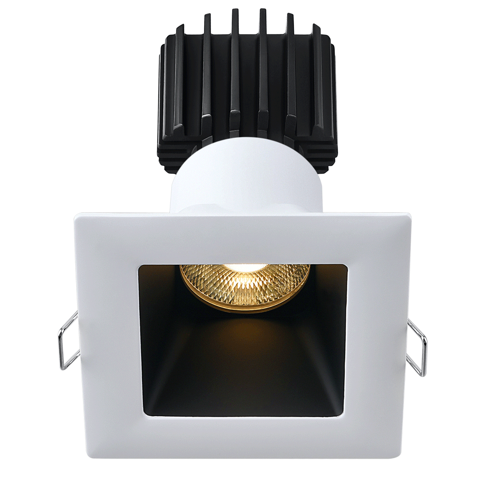 Tangra 3" Fixed Square Deep Regressed Wide White-Black Duo Trim Reflector Semi-frosted glass 36° 5CCT CRI95 with 120-347V 0-10V Dimmable Residential Driver