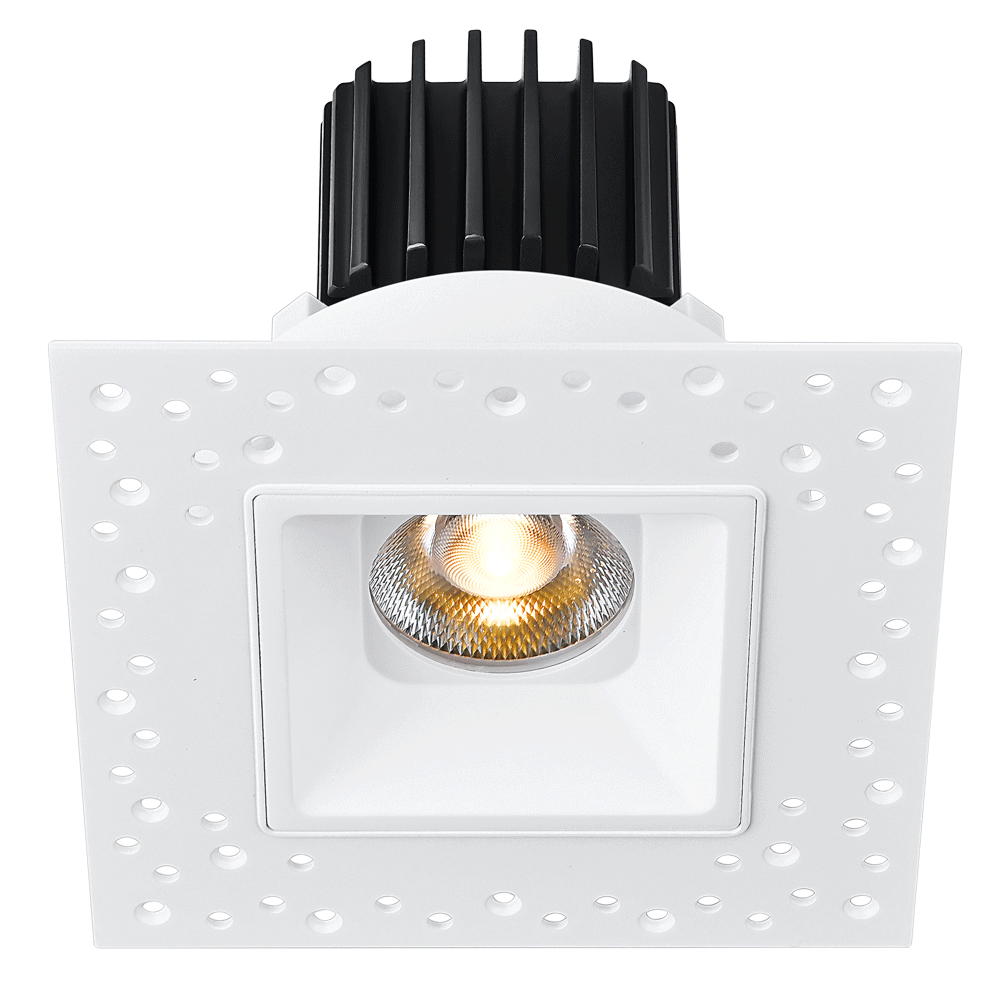 Tangra 3" Fixed Square Recessed Invisible White Trim Reflector Frosted glass 60° 5CCT CRI95 with 120V Commercial Driver