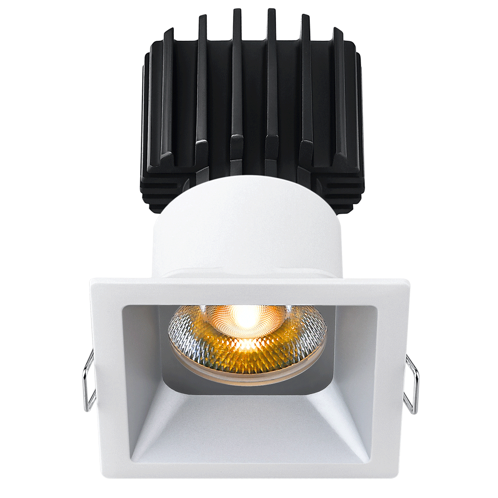 Tangra 3" Fixed Square Recessed Thin Alzak Trim Reflector Clear glass 20° 4CCT+DTW 35K to 27K CRI90 with 120V Residential Driver