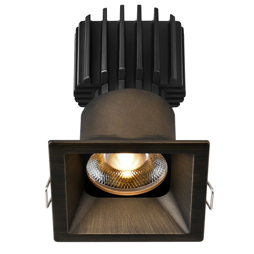 Tangra 3" Fixed Square Recessed Thin Bronze Trim Reflector Frosted glass 60° 30K CRI95 with 120V Residential Driver