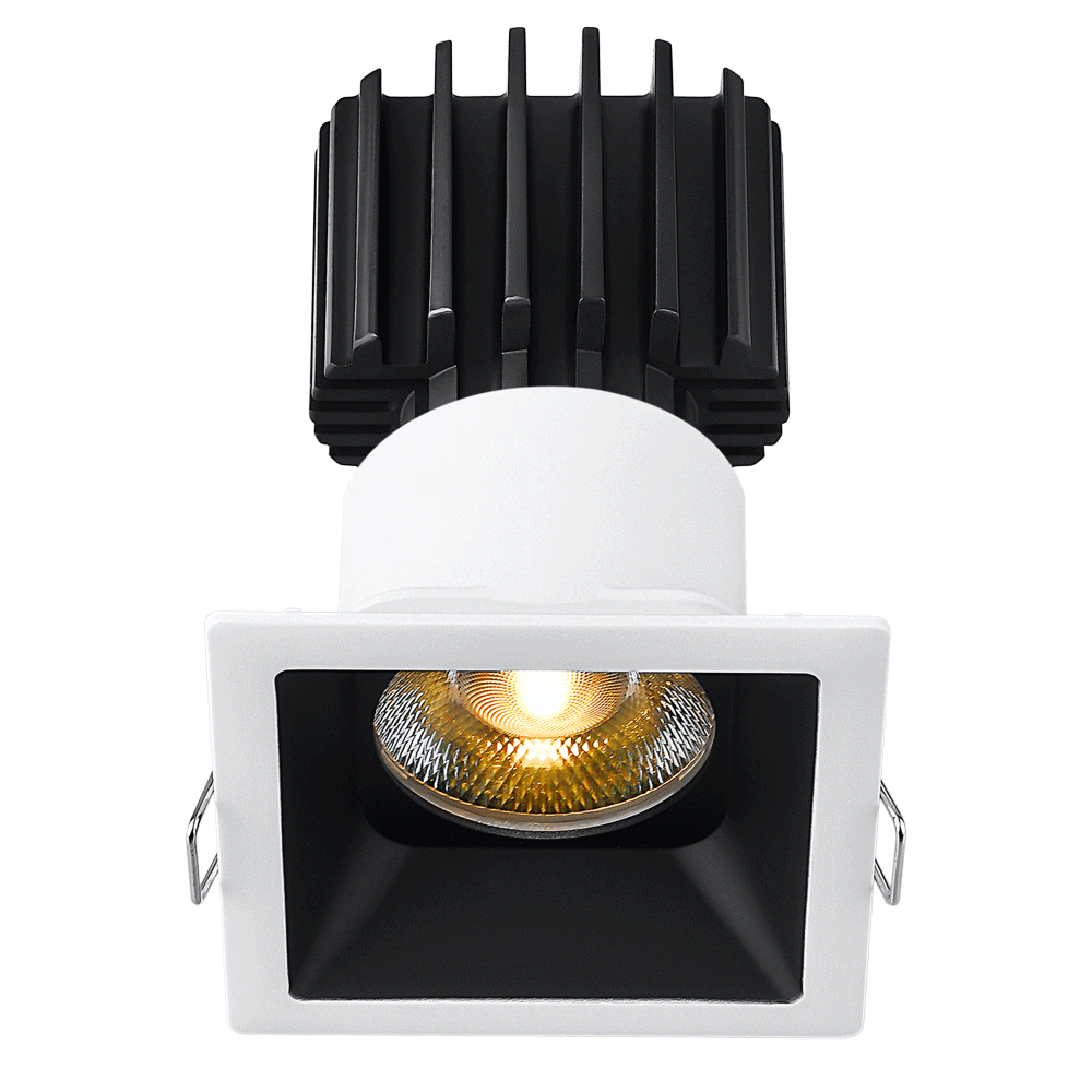 Tangra 3" Fixed Square Recessed Thin White-Black Duo Trim Reflector Clear glass 36° 30K CRI98 with 120-347V 0-10V Dimmable Residential Driver