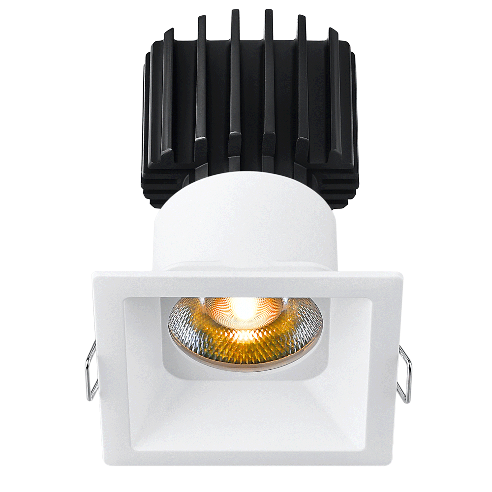 Tangra 3" Fixed Square Recessed Thin White Trim Reflector Clear glass 36° DTW 30K to 18K CRI95 with 120V Commercial Driver