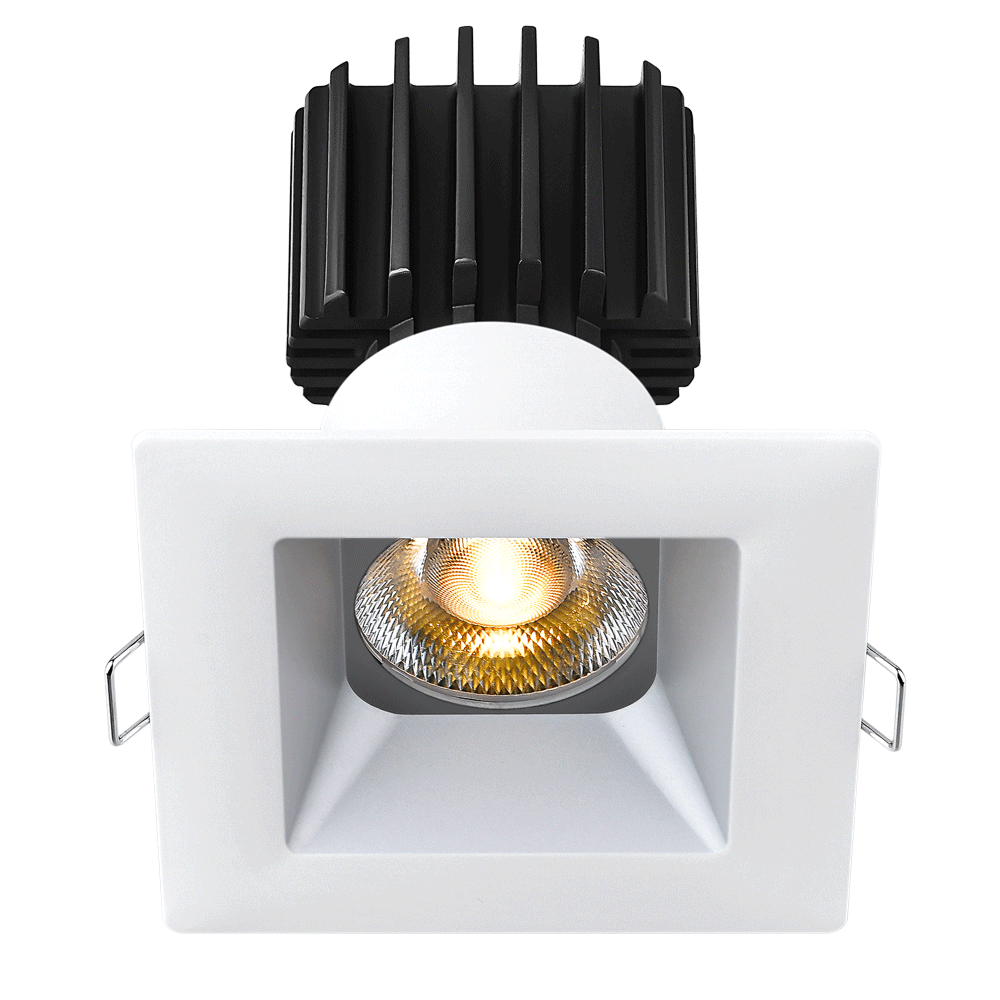 Tangra 3" Fixed Square Recessed Wide Alzak Trim Reflector Clear glass 20° 30K CRI98 with 120V Commercial Driver