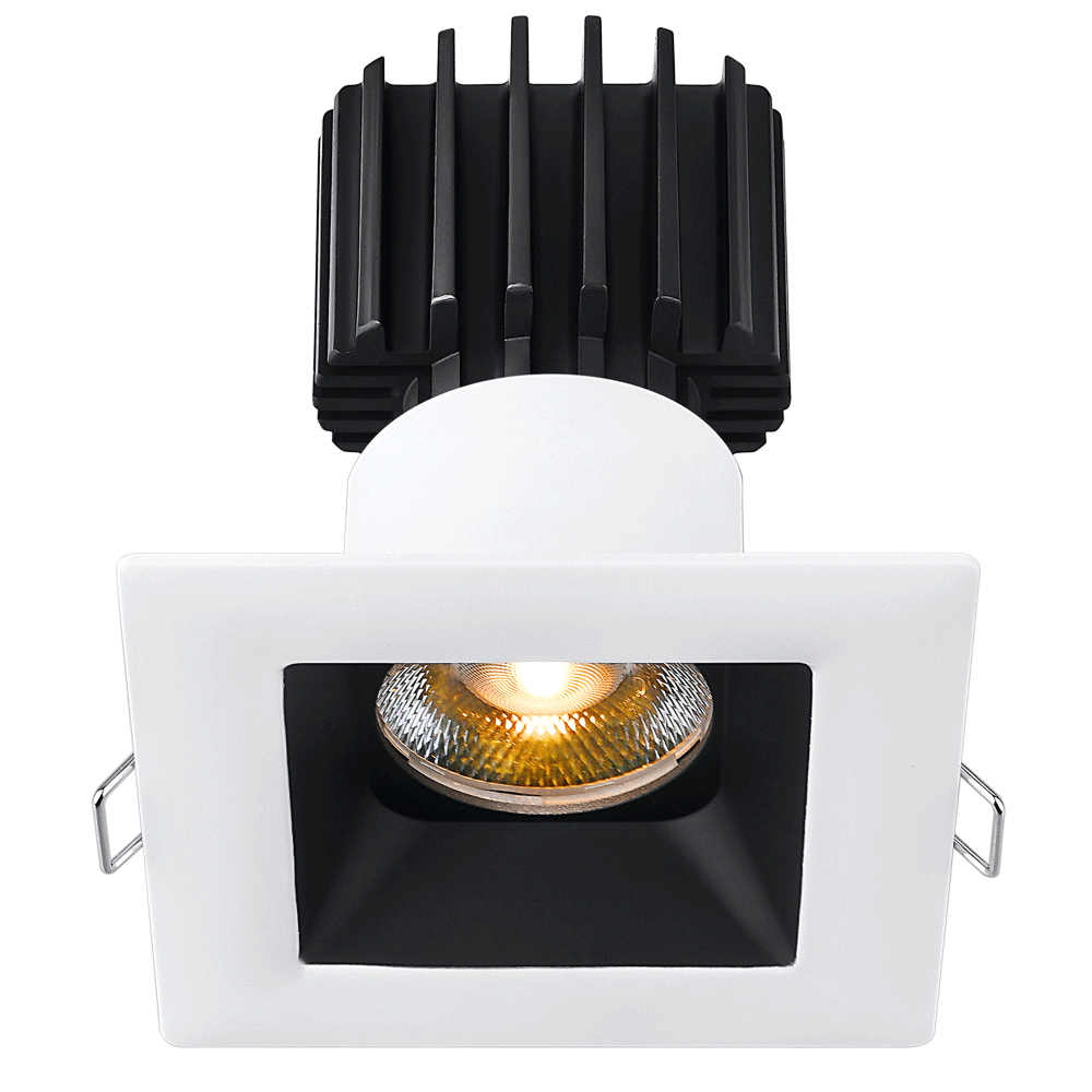 Tangra 3" Fixed Square Recessed Wide White-Black Duo Trim Reflector Frosted glass 60° 30K CRI98 with 120V Commercial Driver