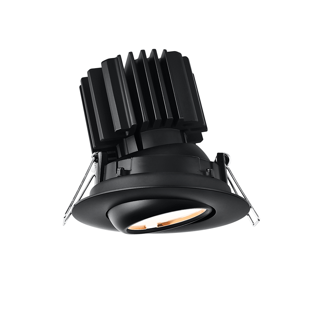 Tangra 3" Gimbal Round Flat Wide Black Trim Reflector Clear glass 20° DTW 30K to 18K CRI95 with 120-347V 0-10V Dimmable Commercial Driver