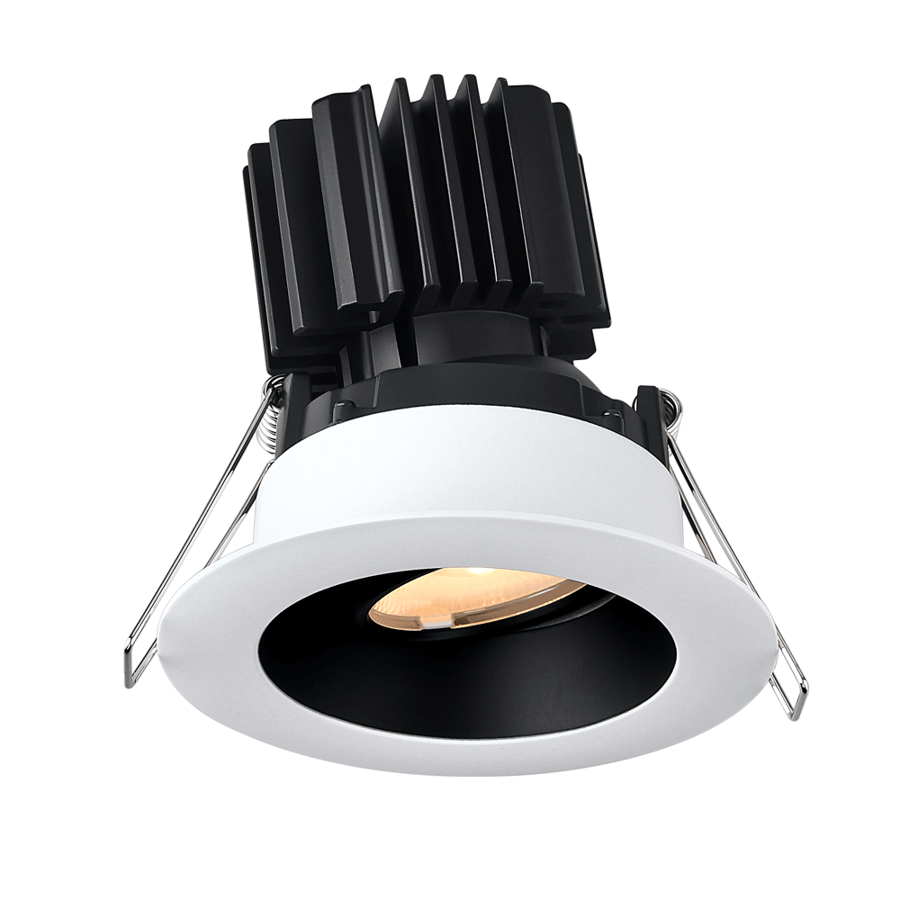 Tangra 3" Gimbal Round Recessed Wide White-Black Duo Trim Reflector Frosted glass 60° 4CCT+DTW 35K to 27K CRI90 with 120-347V 0-10V Dimmable Commercial Driver