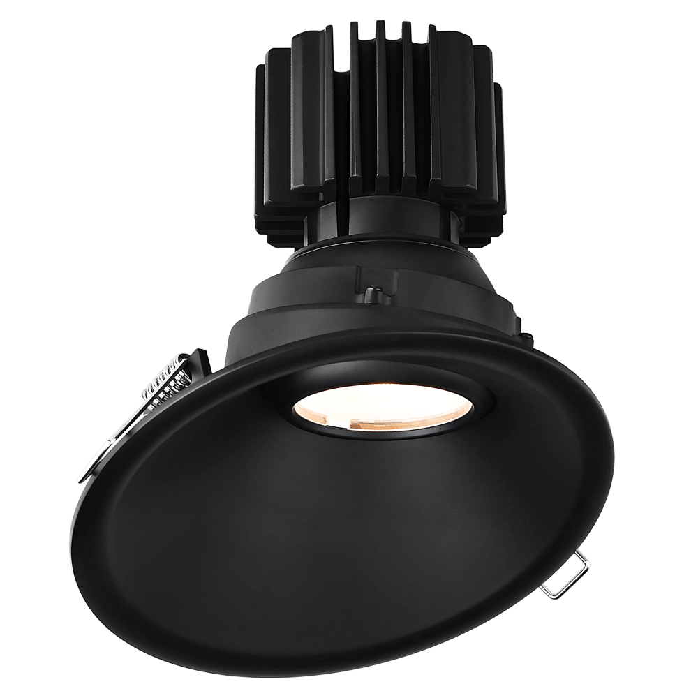 Tangra 4" Gimbal Round Sloped Thin Black Trim Reflector Clear glass 20° 30K CRI95 with 120-347V 0-10V Dimmable Commercial Driver