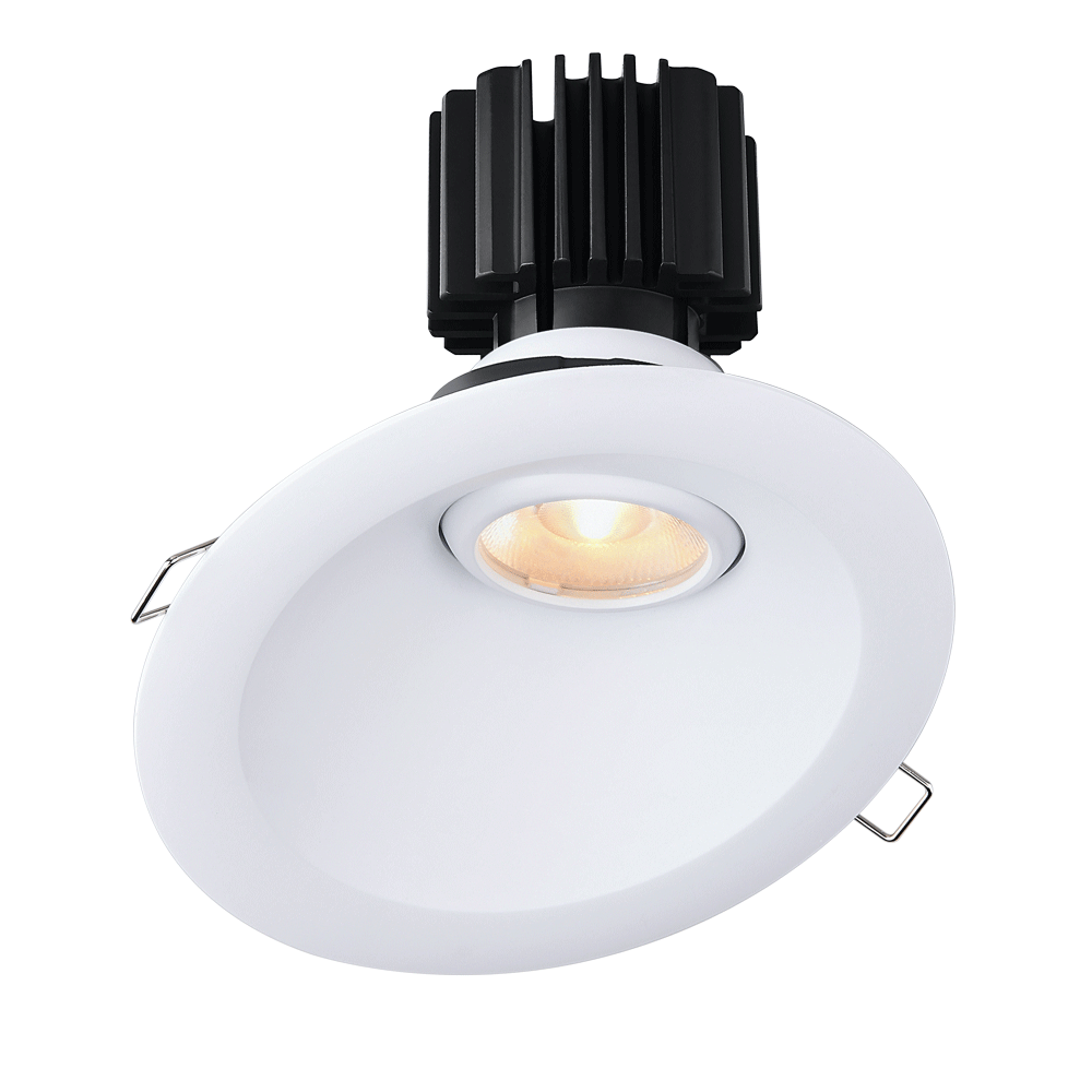 Tangra 4" Gimbal Round Sloped Wide White Trim Reflector Frosted glass 50° DTW 30K to 18K CRI95 with 120V Commercial Driver