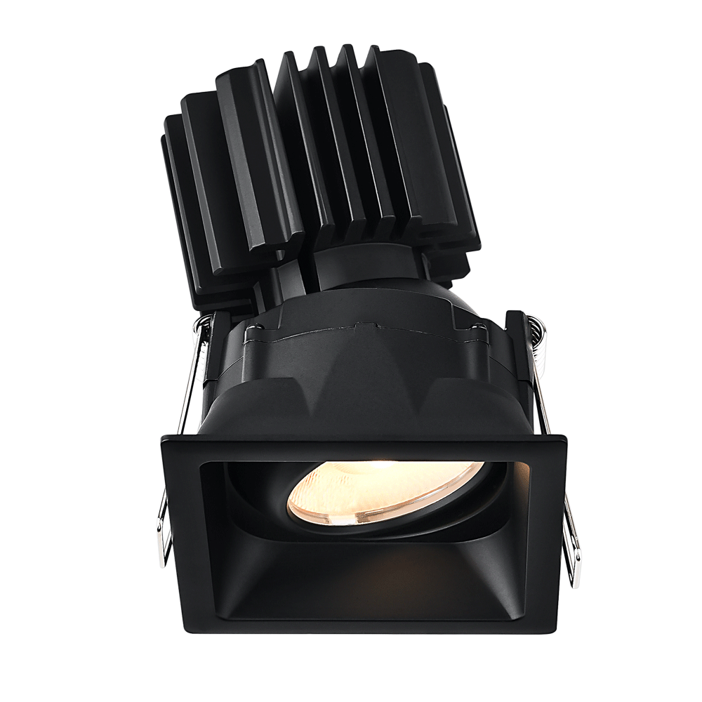Tangra 3" Gimbal Square Recessed Thin Black Trim Reflector Clear glass 36° 4CCT+DTW 35K to 27K CRI90 with 120-347V 0-10V Dimmable Commercial Driver