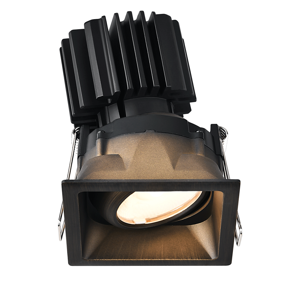 Tangra 3" Gimbal Square Recessed Thin Bronze Trim Reflector Semi-frosted glass 36° DTW 30K to 18K CRI95 with 120-347V 0-10V Dimmable Residential Driver