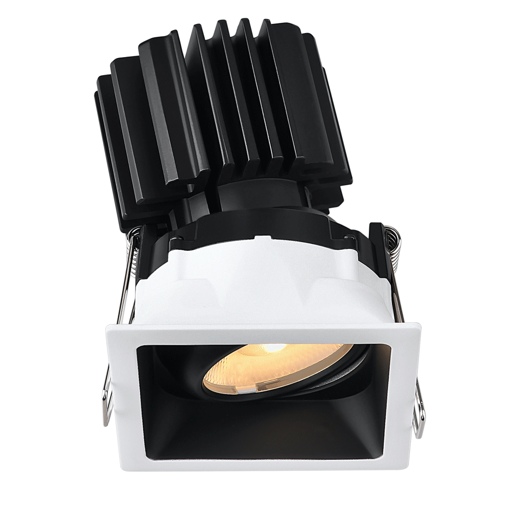 Tangra 3" Gimbal Square Recessed Thin White-Black Duo Trim Reflector Clear glass 36° 30K CRI95 with 120-347V 0-10V Dimmable Commercial Driver