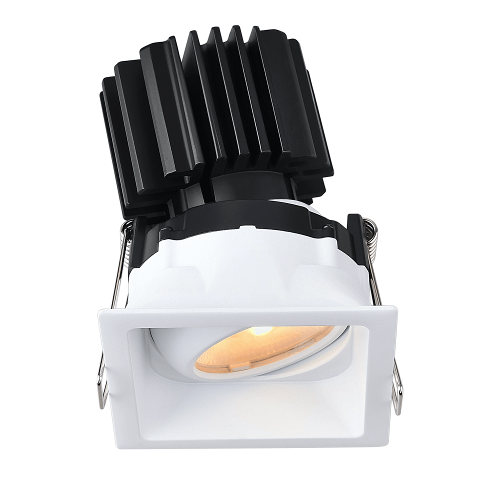 Tangra 3" Gimbal Square Recessed Thin White Trim Reflector Semi-frosted glass 20° 5CCT CRI98 with 120V Commercial Driver