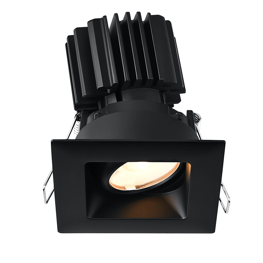 Tangra 3" Gimbal Square Recessed Wide Black Trim Reflector Semi-frosted glass 20° 30K CRI95  with 120-347V 0-10V Dimmable Commercial Driver