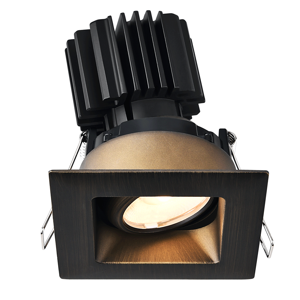 Tangra 3" Gimbal Square Recessed Wide Bronze Trim Reflector Semi-frosted glass 20° 30K CRI98  with 120-347V 0-10V Dimmable Commercial Driver