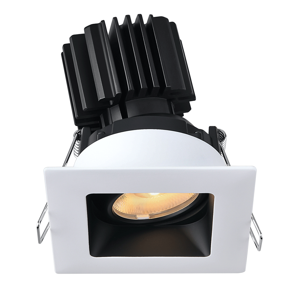 Tangra 3" Gimbal Square Recessed Wide White-Black Duo Trim Reflector Frosted glass 50° DTW 30K to 18K CRI95 with 120V Residential Driver