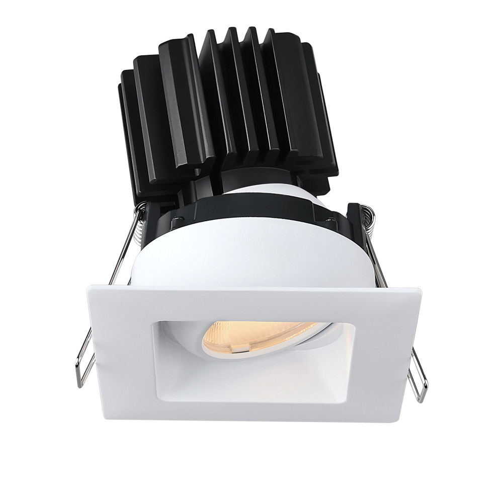 Tangra 3" Gimbal Square Recessed Wide White Trim Reflector Clear glass 36° 4CCT+DTW 35K to 27K CRI90 with 120V Commercial Driver