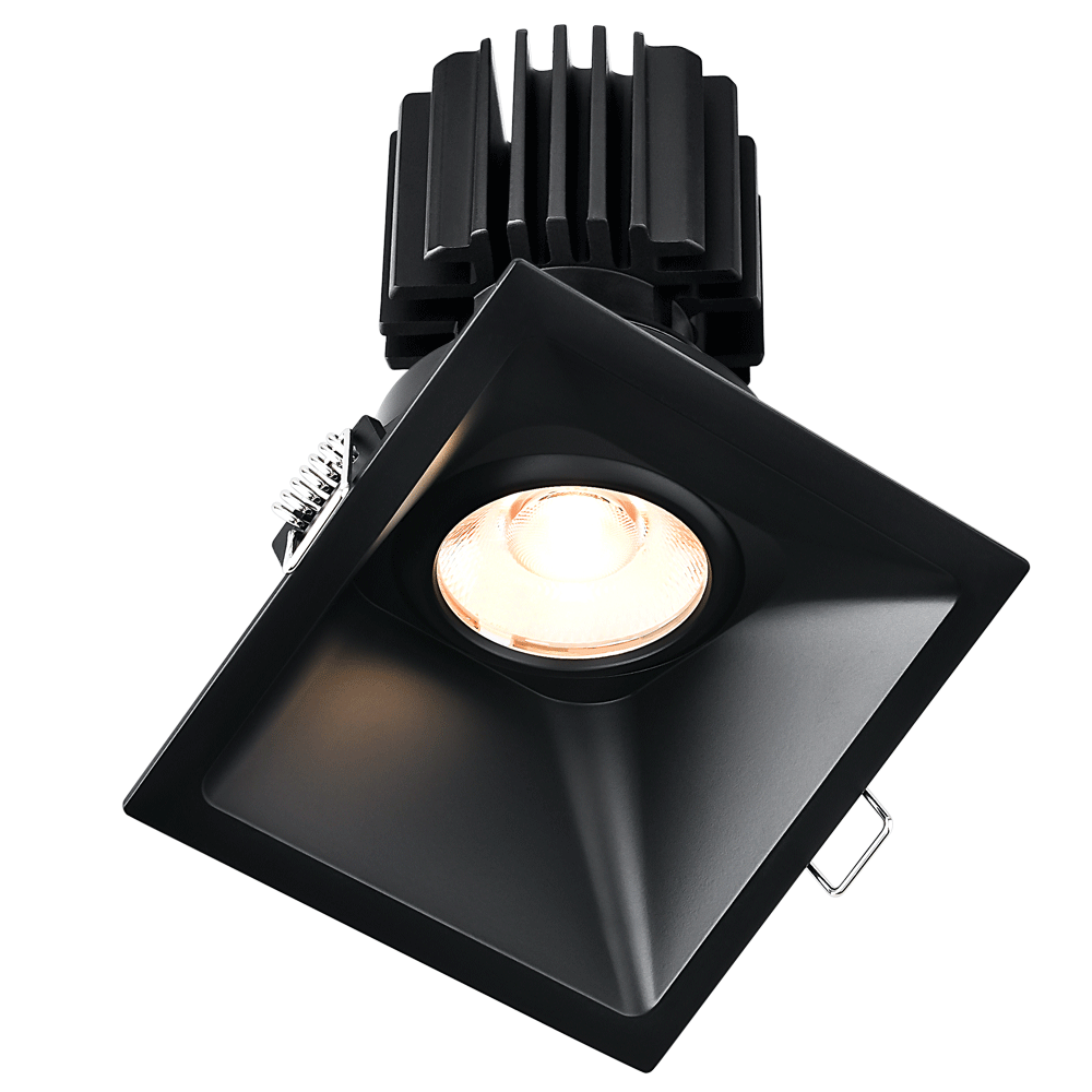 Tangra 4" Gimbal Square Sloped Thin Black Trim Reflector Frosted glass 60° 4CCT+DTW 35K to 27K CRI90 with 120V Residential Driver
