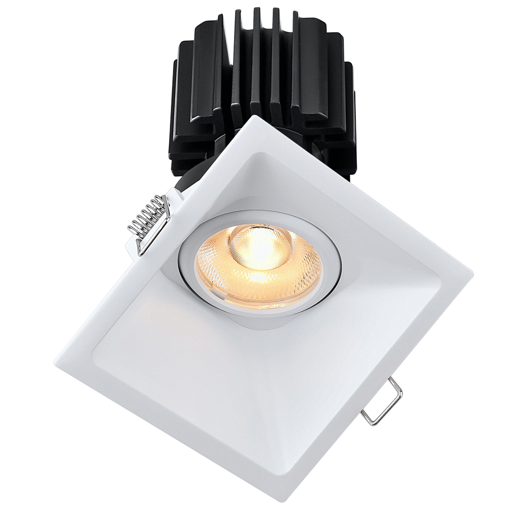 Tangra 4" Gimbal Square Sloped Thin White Trim Lens White 36° 4CCT+DTW 35K to 27K CRI90 with 120-347V 0-10V Dimmable Commercial Driver