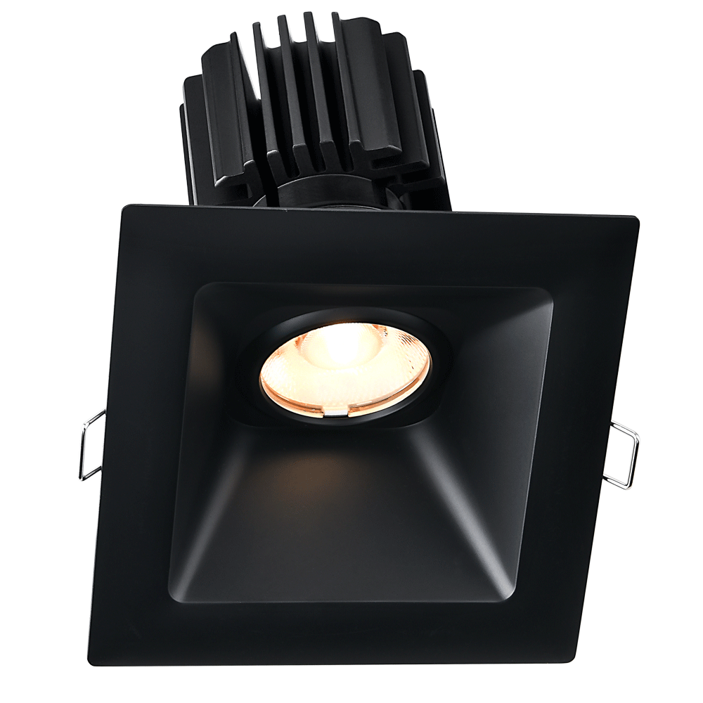 Tangra 4" Gimbal Square Sloped Wide Black Trim Lens Black 50° DTW 30K to 18K CRI95 with 120-347V 0-10V Dimmable Commercial Driver