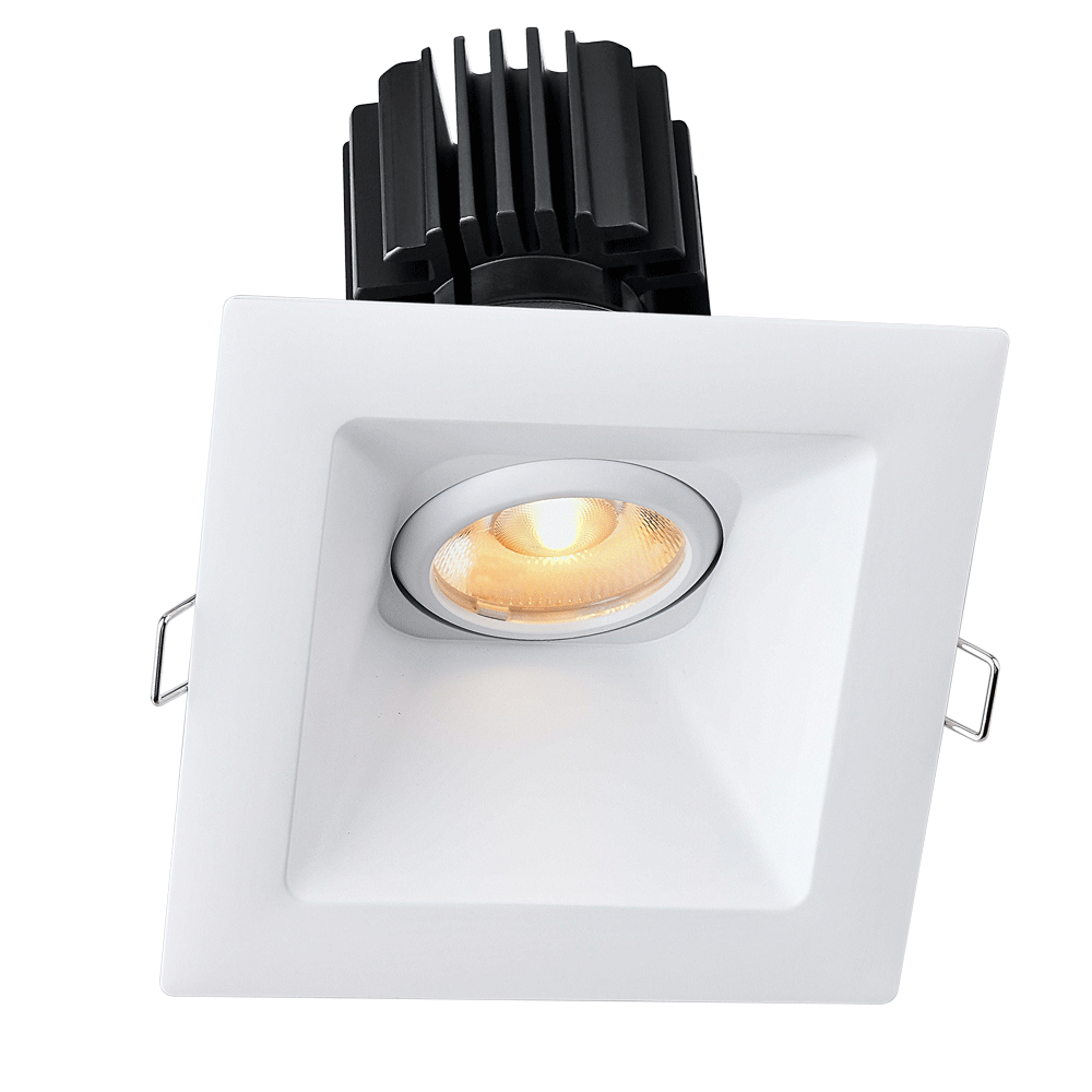 Tangra 4" Gimbal Square Sloped Wide White Trim Reflector Frosted glass 60° 5CCT CRI95 with 120-347V 0-10V Dimmable Commercial Driver