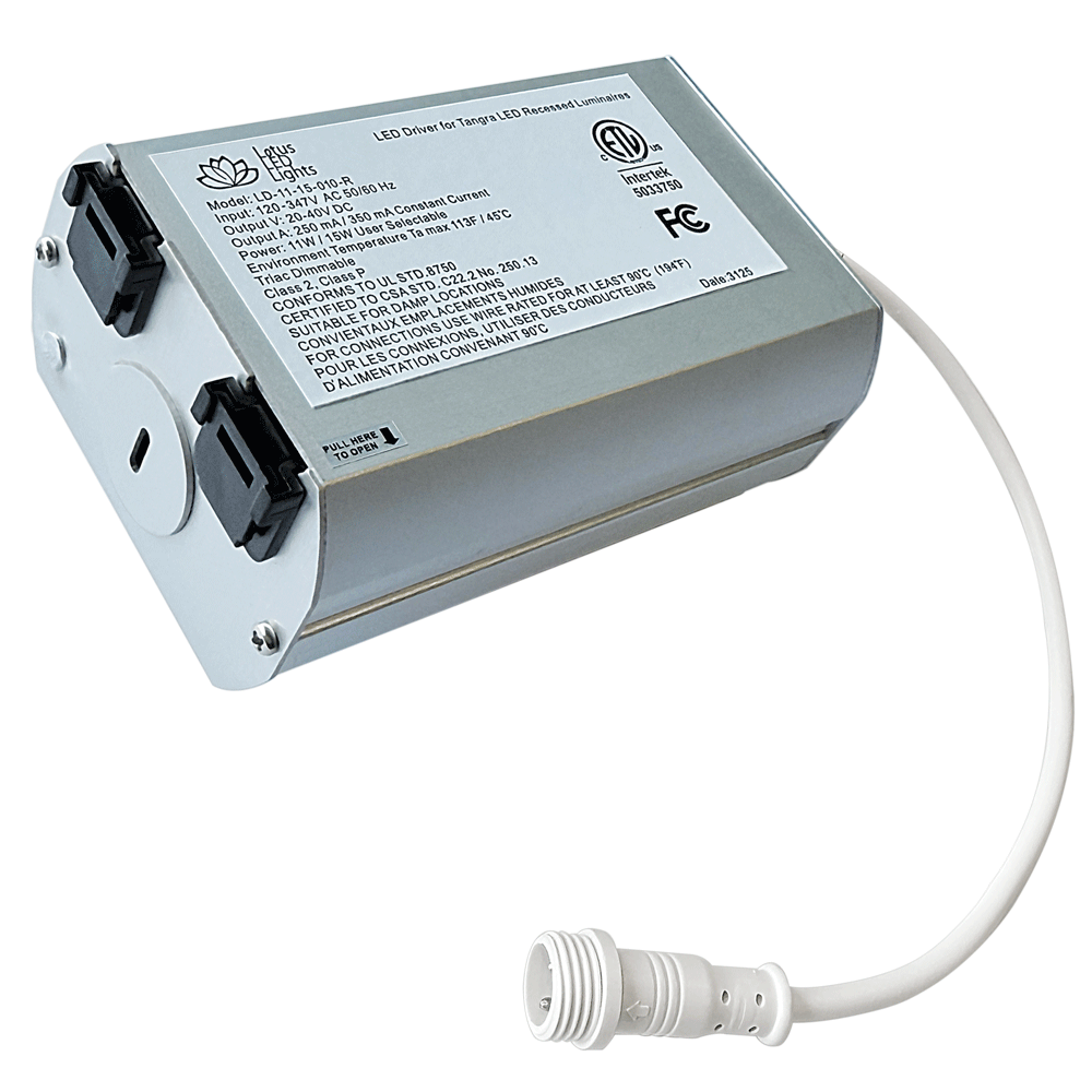 LOTUS LD-11-15-010-R-FP Full Price 0-10V Dimmable driver for Tangra fixtures 11W/15W user selectable 120V-347V with Residential connectors