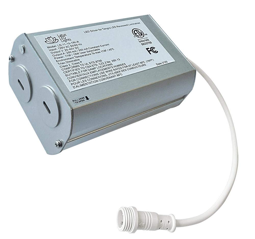 LOTUS LD-11-15-TRI-C-FP Full Price Triac Dimmable driver for Tangra fixtures 11W/15W user selectable 120V with Commercial connectors