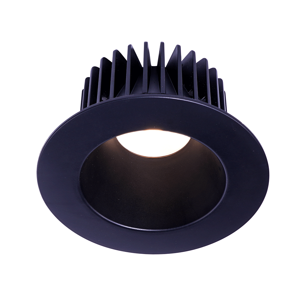 Lotus LED Lights LD4R-35K-HO-4R-CPL-BK 4 inch Round Corrosion Resistant Deep Regressed LED Downlight High Output 18W 3500K - 30 Deg. Beam Angle - Polycarbonate Black Trim