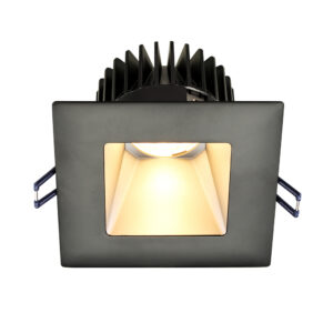Lotus LED Lights LD4S-3018K-4S-SR-BT-15D 4 inch Square Deep Regressed LED Downlight 15W Dim To Warm 3000-1800K - 15 Deg. Beam Angle - Silver Reflector - Black Trim
