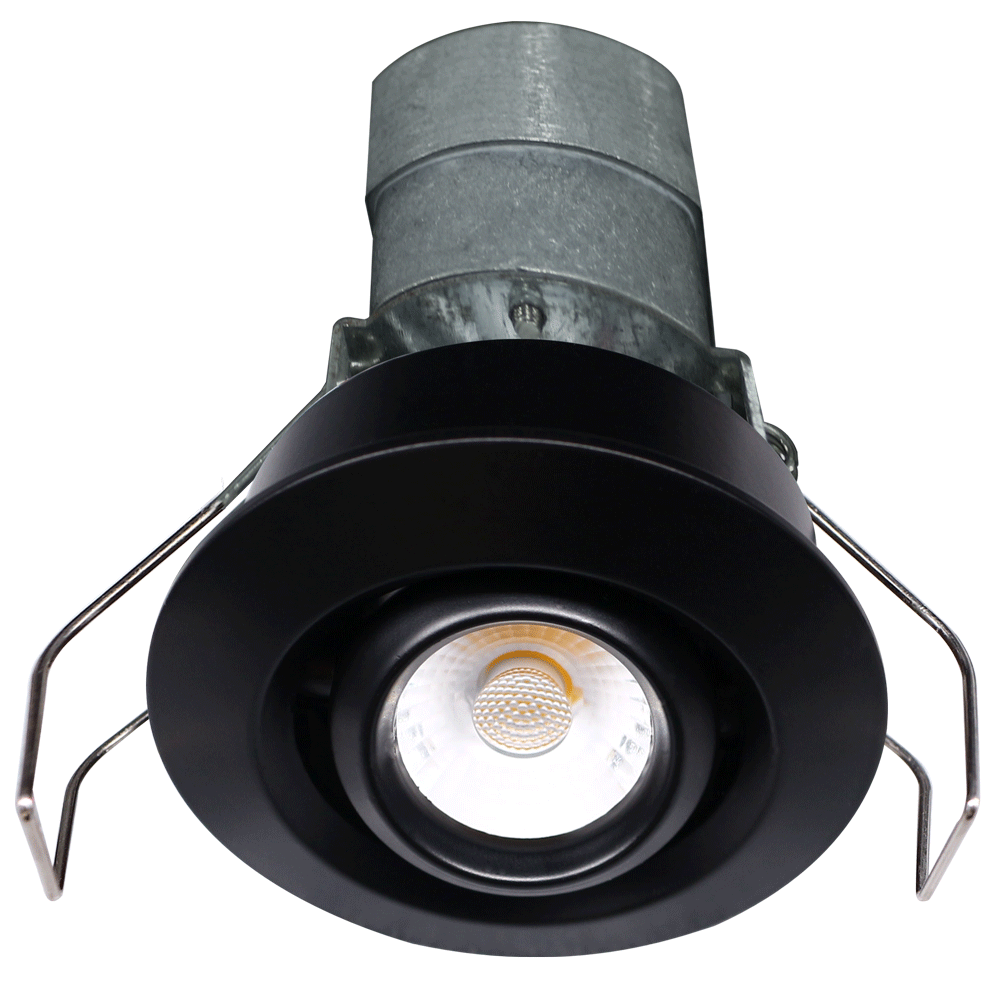 Lotus LED Lights LED-1-S6W-30K-BK-24V-G 2" Round Gimbal Mini Recessed LED Black 24V AC/DC 6W 3000K 480 lm 38° Type IC Damp CRI 90+