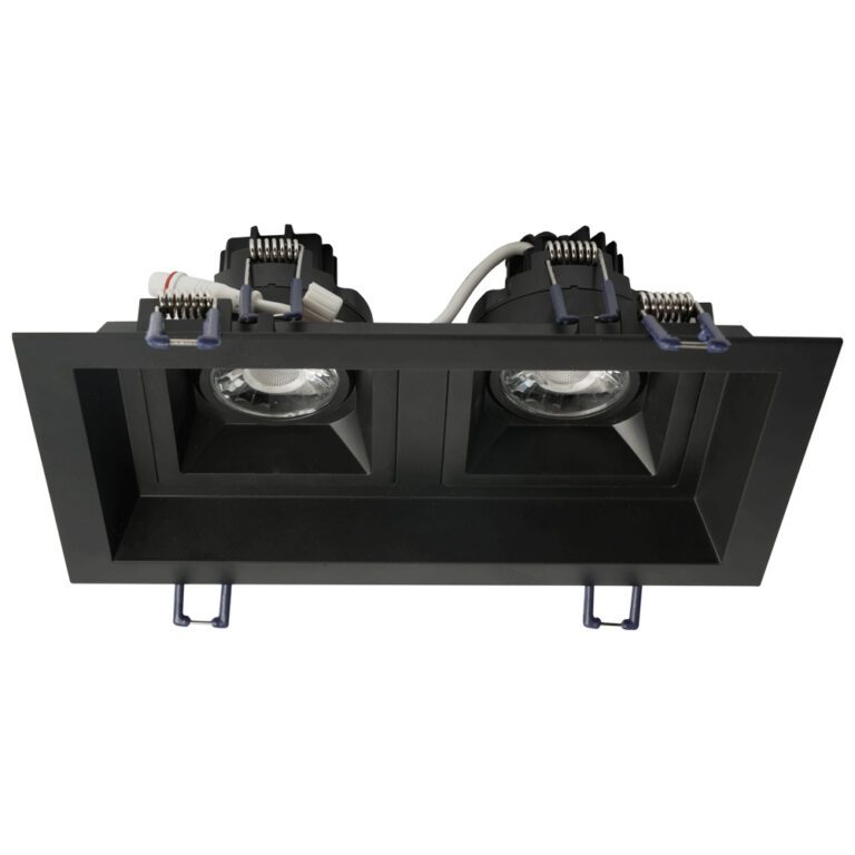 Lotus LED Lights Multi 2 Head Fixture - 3 inch Square Regressed Gimbal LED High Output - 5CCT - Black Head - Black Trim